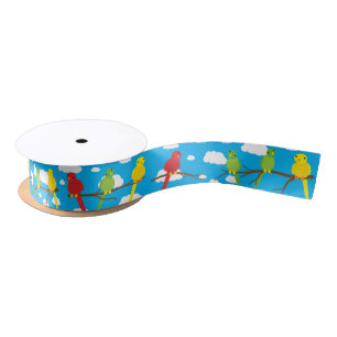 Birds Cute Colourful Spring 1st Birthday Satin Ribbon