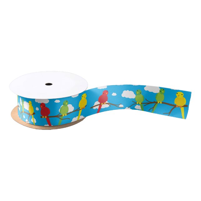 Birds Cute Colourful Spring 1st Birthday Satin Ribbon (Spool)