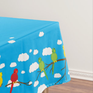 Birds Cute Colourful Spring 1st Birthday Tablecloth