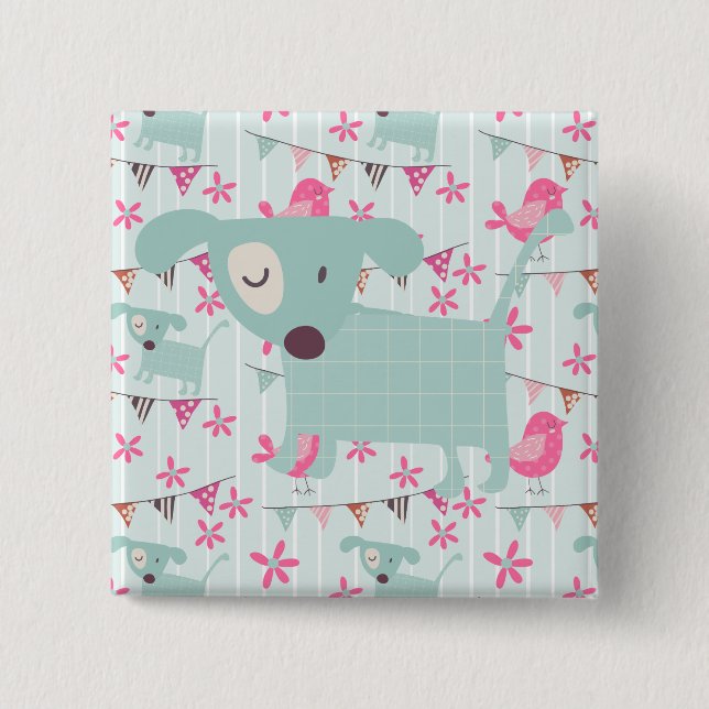 Birds, Dogs, Banners, Flowers 15 Cm Square Badge (Front)