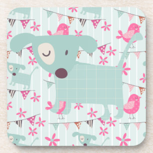 Birds, Dogs, Banners, Flowers Coaster