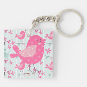 Birds, Dogs, Banners, Flowers Key Ring