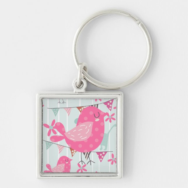 Birds, Dogs, Banners, Flowers Key Ring (Front)