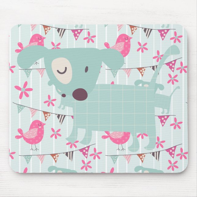 Birds, Dogs, Banners, Flowers Mouse Mat (Front)