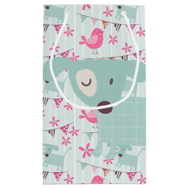 Birds, Dogs, Banners, Flowers Small Gift Bag (Back)