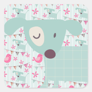 Birds, Dogs, Banners, Flowers Square Sticker
