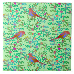 Birds Doing Brunch in a Spring Morning Mist Tile