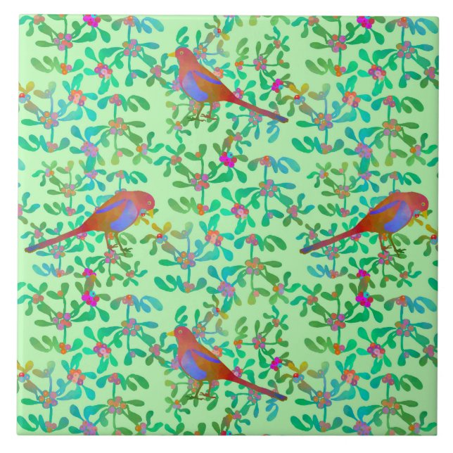 Birds Doing Brunch in a Spring Morning Mist Tile (Front)