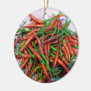 Bird's Eye Chilli Peppers Ceramic Tree Decoration