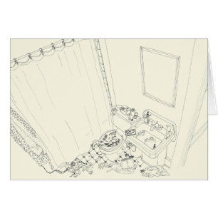 Birds Eye View Funny Family Bathroom Mess Drawing