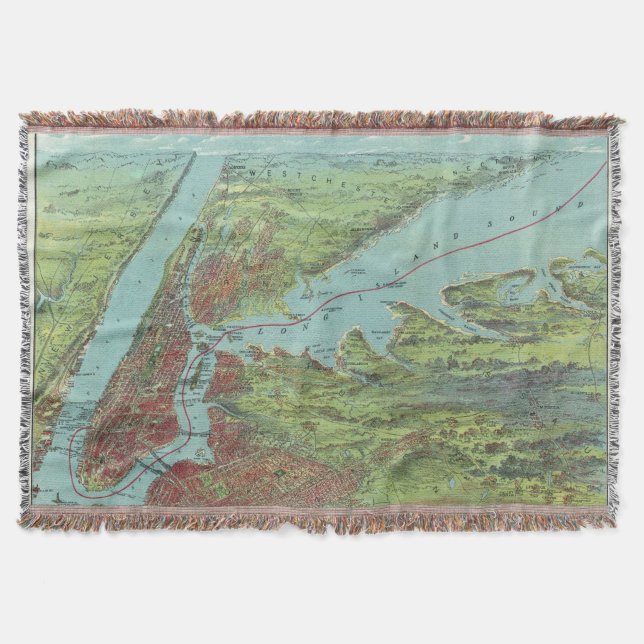 Birds Eye View Map Of New York And Vicinity Throw Blanket (Front)