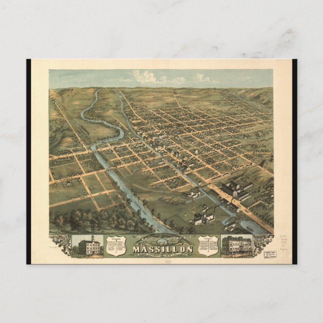 Bird's eye view Massillon Stark County Ohio (1870) Postcard (Front)