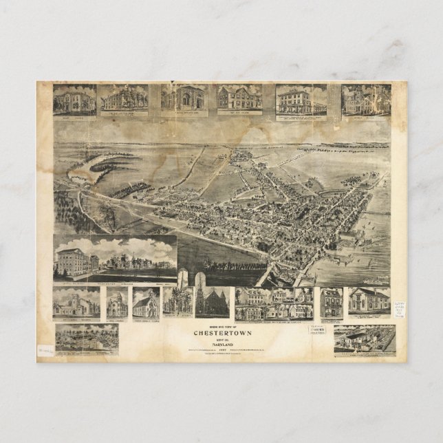 Bird's Eye View of Chestertown, Maryland (1907) Postcard (Front)