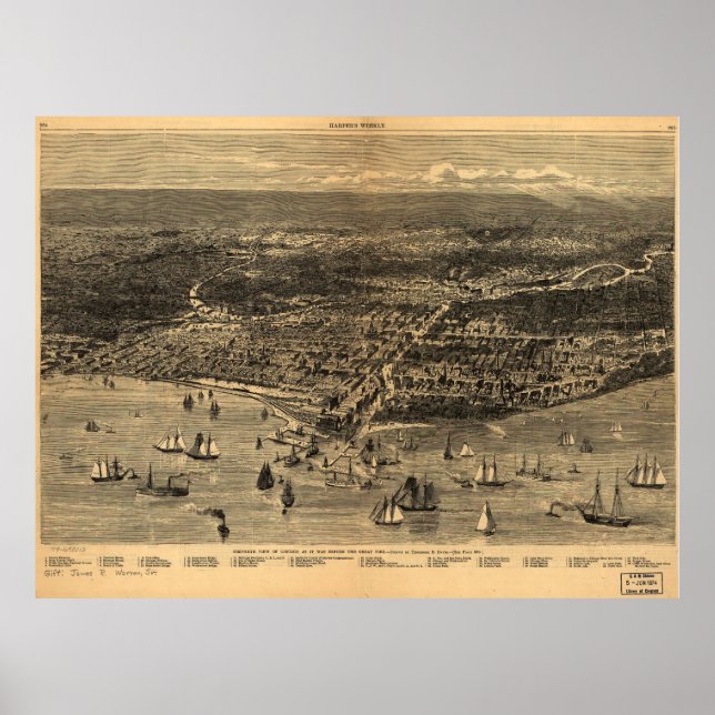 Bird's-Eye-View Of Chicago Before The Great Fire Poster (Front)