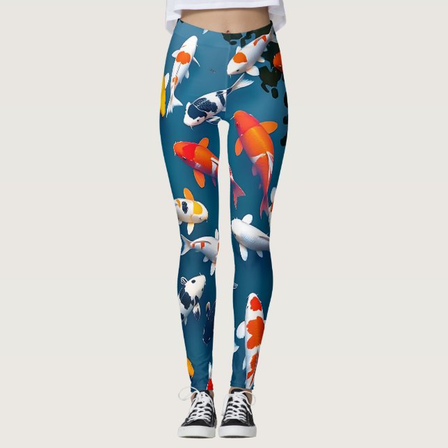Bird's Eye View of Colorful Koi Fish Pond Leggings (Front)
