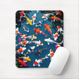Bird's Eye View of Colourful Koi Fish Pond Mouse Mat