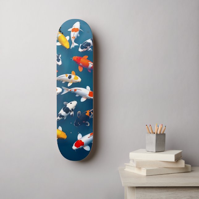 Bird's Eye View of Colourful Koi Fish Pond Skateboard (Wall Art)