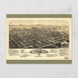 Bird's eye view of Greeley Colorado (1882) Postcard