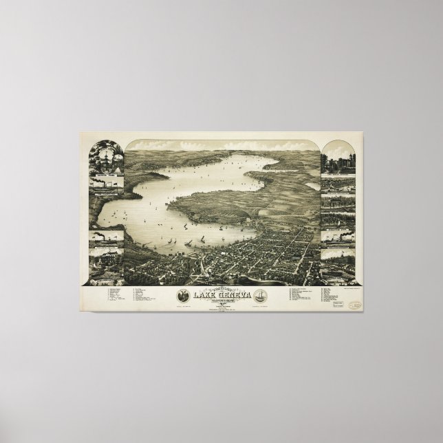 Bird's eye view of Lake Geneva, Wisconsin (1882) Canvas Print (Front)