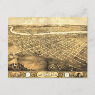 Bird's Eye View of Lawrence, Kansas (1869) Postcard