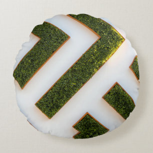 Bird's eye view of maze garden round cushion