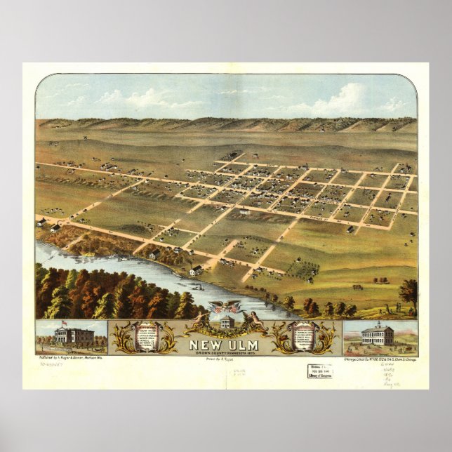 Bird's eye view of New Ulm, Minnesota (1870) Poster (Front)