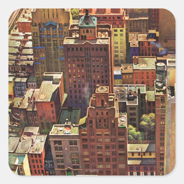 Bird's-Eye View of New York City by John Falter Square Sticker (Front)