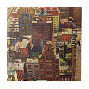 Bird's-Eye View of New York City by John Falter Tile