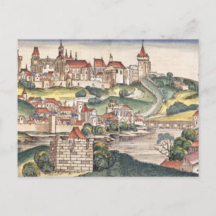 Bird's Eye View of Prague from the Nuremberg Chron Postcard