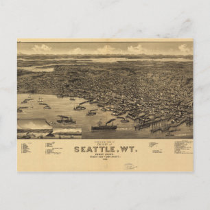 Bird's Eye View of Seattle, Washington (1884) Postcard