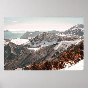 BIRD'S-EYE VIEW OF SNOW COVERED MOUNTAIN UNDER CLE POSTER