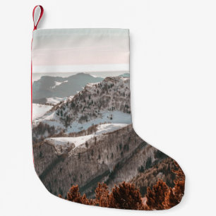 BIRD'S-EYE VIEW OF SNOW COVERED MOUNTAIN UNDER CLE SMALL CHRISTMAS STOCKING