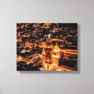 bird's eye view on lighted city canvas print