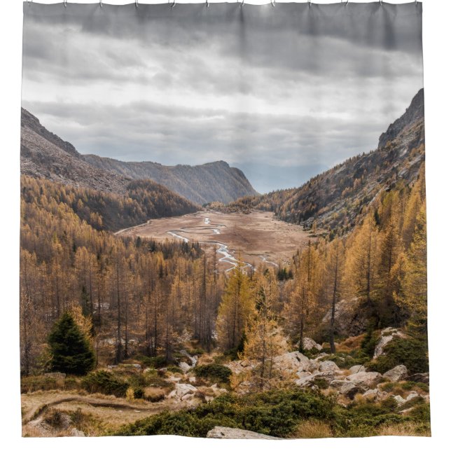 BIRD'S EYE VIEW PHOTOGRAPHY OF TREES NEAR MOUNTAIN SHOWER CURTAIN (Front)