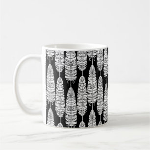 Birds feathers boho seamless pattern in black and coffee mug