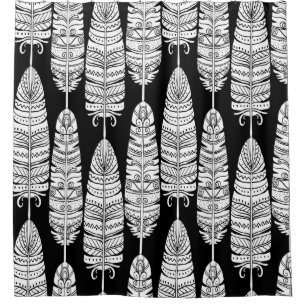 Birds feathers boho seamless pattern in black and  shower curtain