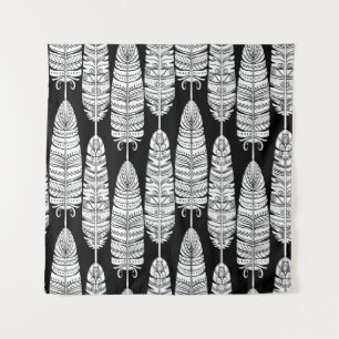 Birds feathers boho seamless pattern in black and  tapestry