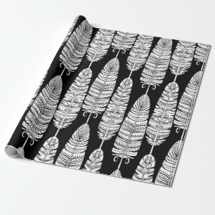 Birds feathers boho seamless pattern in black and  wrapping paper