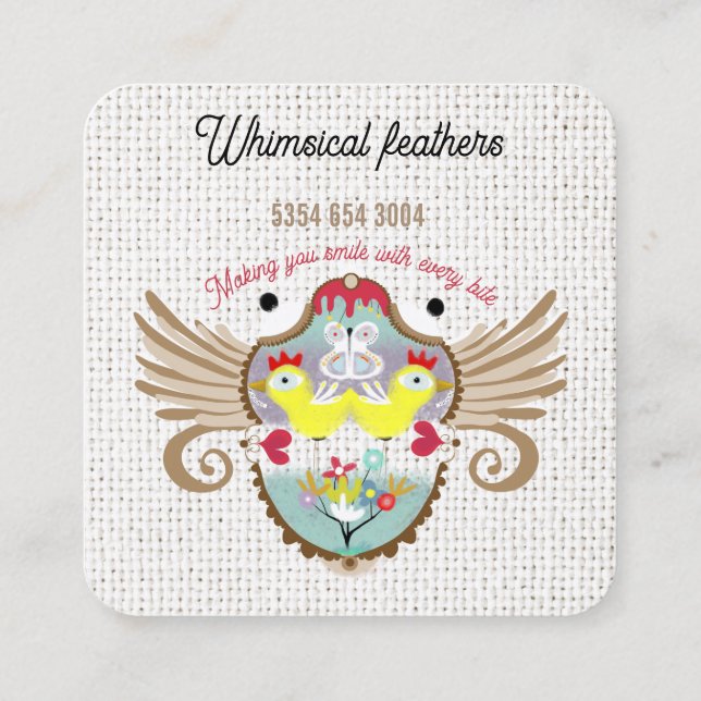 Birds feathers cute boho leafs square business card (Back)