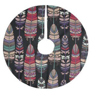 Birds Feathers Tribal Art Seamless Brushed Polyester Tree Skirt