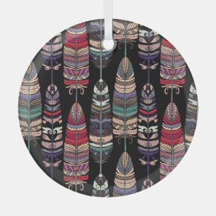 Birds Feathers Tribal Art Seamless Glass Tree Decoration