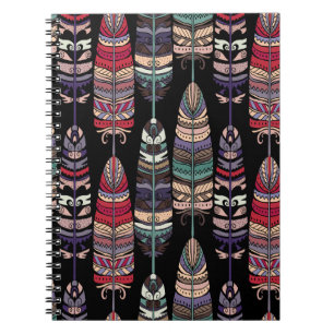 Birds Feathers Tribal Art Seamless Notebook