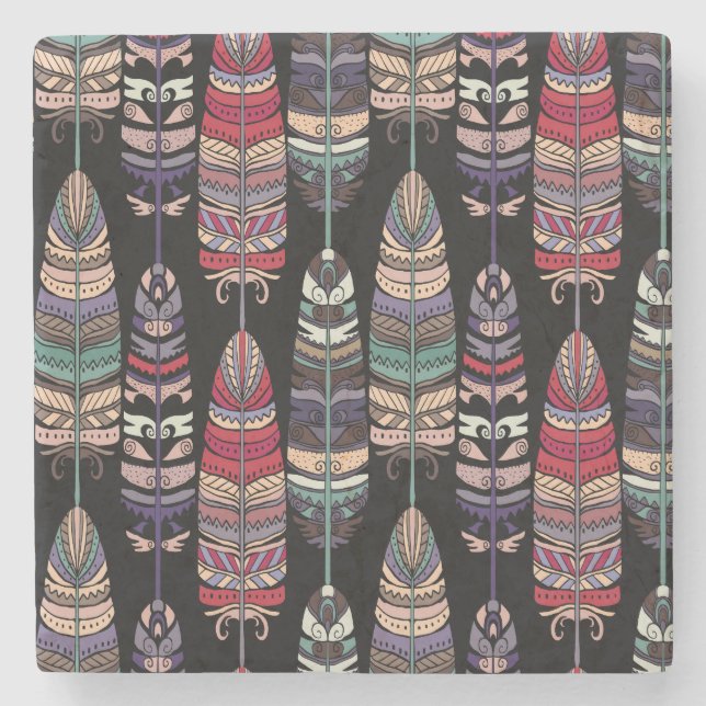 Birds Feathers Tribal Art Seamless Stone Coaster (Front)