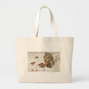 Birds Find Shelter in Lantern Vintage Christmas Large Tote Bag