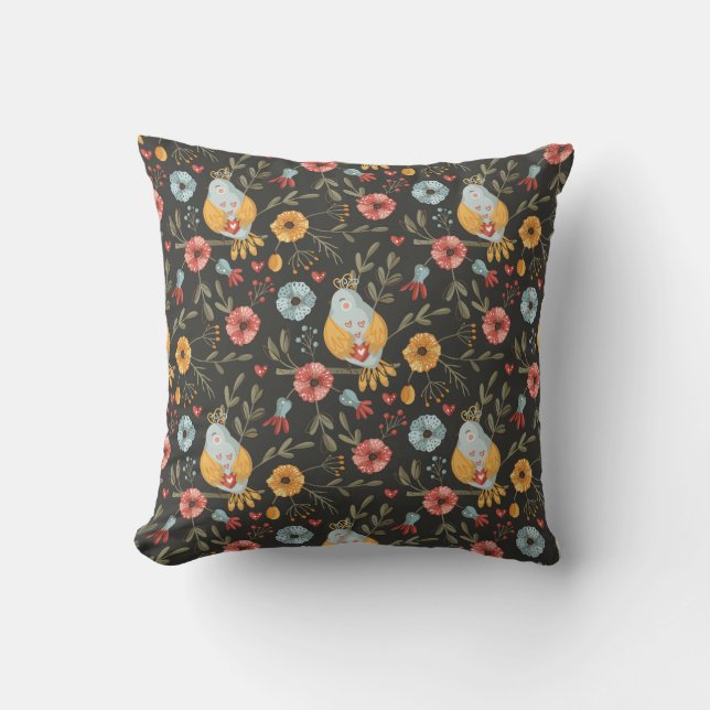 Birds Floral Bohemian Pattern Cushion (Front)