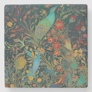 Birds Floral Botanical Decor Multicolor Peacock Stone Coaster