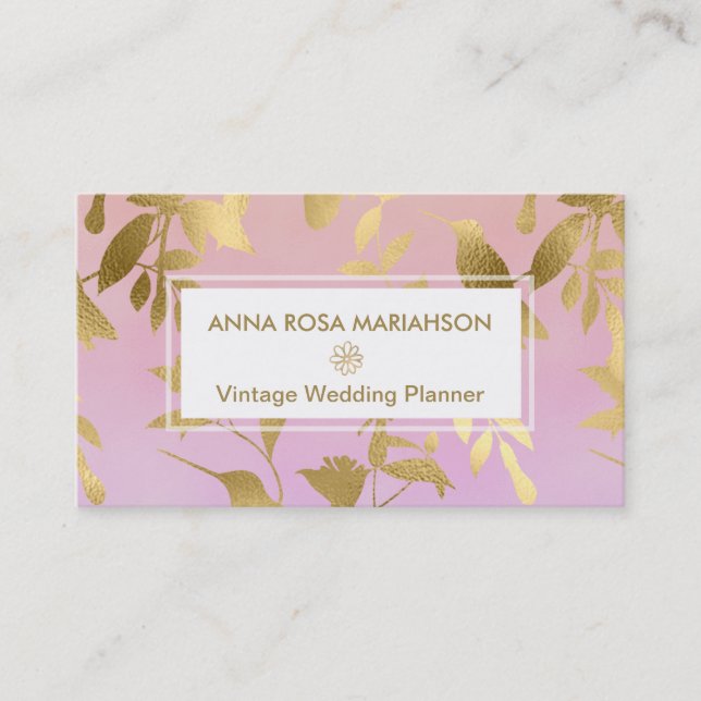 *~* Birds Floral Gold Art Deco Pattern Business Card (Front)