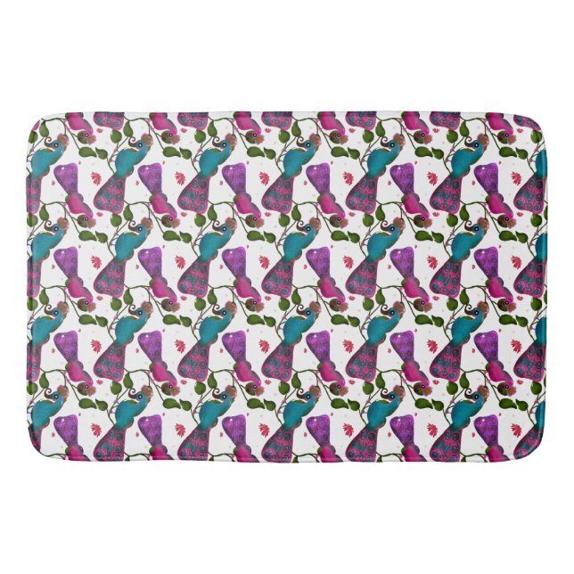 Birds floral seamless pattern Curtain Bath Mat (Front)