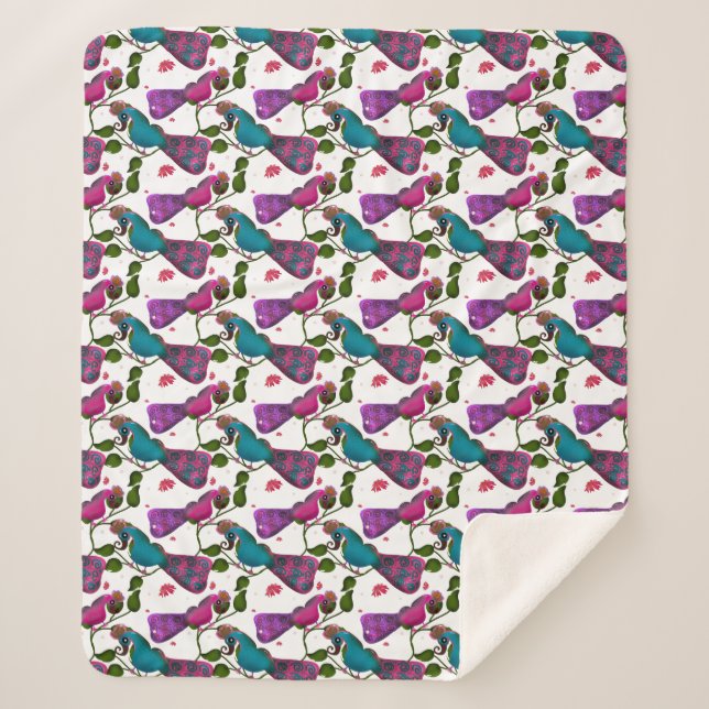 Birds floral seamless pattern Curtain Sherpa Blanket (Front)