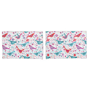 Birds Floral Watercolor Pillowcase